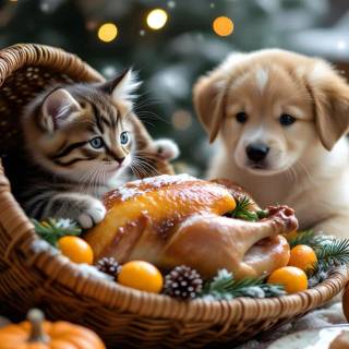 Thanksgiving cat and dog wallpaper
