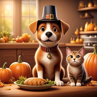 Thanksgiving cat and dog wallpaper