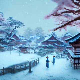 Japan winter art wallpaper