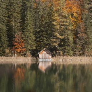 Autumn cabin lake wallpaper