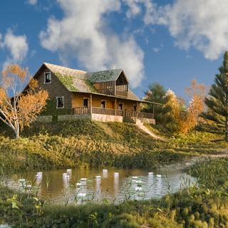 Autumn landscape cabin wallpaper