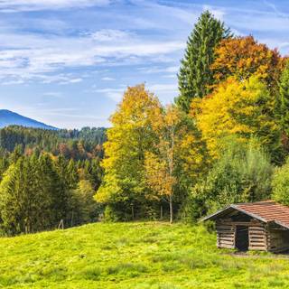 Autumn landscape cabin wallpaper