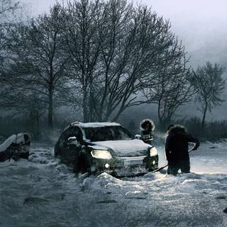 Cars winter night wallpaper