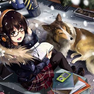 Cute winter anime puppy wallpaper