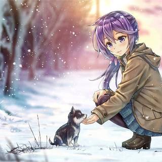 Cute winter anime puppy wallpaper