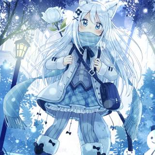 Cute winter anime puppy wallpaper