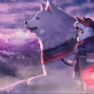 Cute winter anime puppy wallpaper