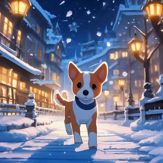 Cute winter anime puppy wallpaper