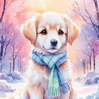Cute winter anime puppy wallpaper