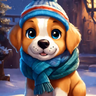 Cute winter anime puppy wallpaper