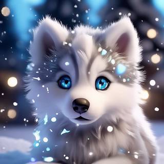 Cute winter anime puppy wallpaper