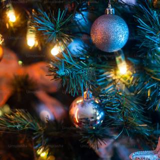 Snow and Christmas lights wallpaper