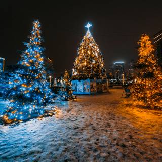 Snow and Christmas lights wallpaper