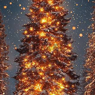 Snow and Christmas lights wallpaper