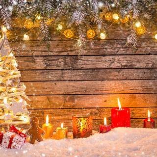 Snow and Christmas lights wallpaper