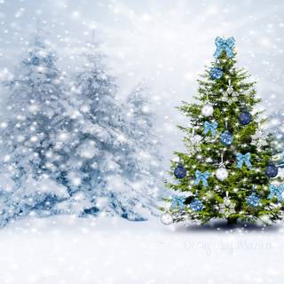 Snow and Christmas lights wallpaper