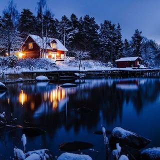 Desktop cabin winter wallpaper