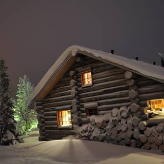 Desktop cabin winter wallpaper