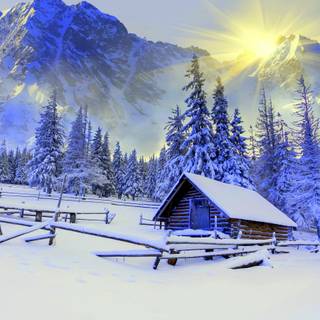 Desktop cabin winter wallpaper