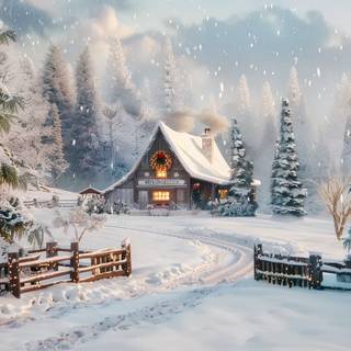 Desktop cabin winter wallpaper