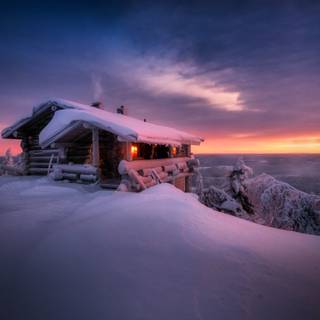 Desktop cabin winter wallpaper