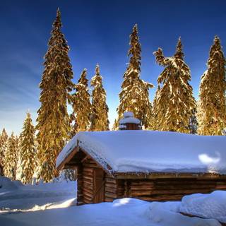 Desktop cabin winter wallpaper