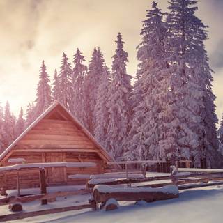 Desktop cabin winter wallpaper