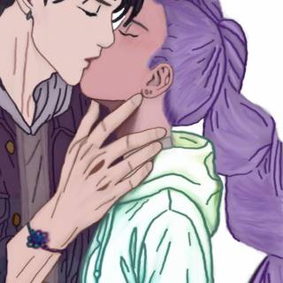 Rumi and Jinu kissing wallpaper