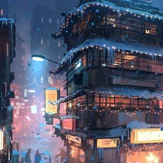 Anime winter cityscape wallpaper
