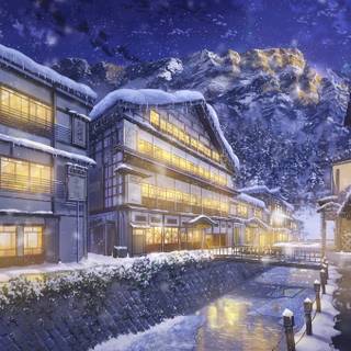 Anime winter cityscape wallpaper