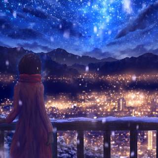 Anime winter cityscape wallpaper