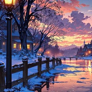 Anime winter cityscape wallpaper