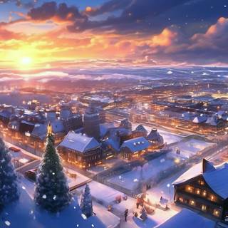Anime winter cityscape wallpaper