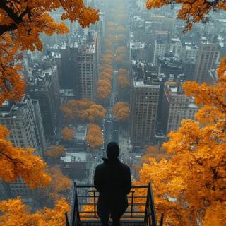 Autumn leaves stairs wallpaper