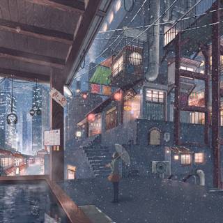 Anime winter cityscape wallpaper