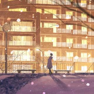 Anime winter cityscape wallpaper