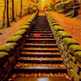 Autumn leaves stairs wallpaper