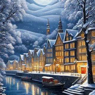 Winter city landspace wallpaper