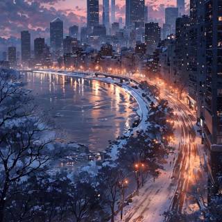 Winter city landspace wallpaper