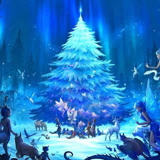 Anime winter trees wallpaper