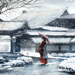 Anime winter trees wallpaper