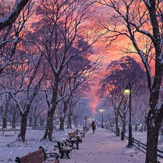 Anime winter trees wallpaper