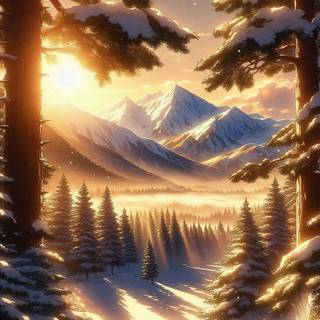 Anime winter trees wallpaper
