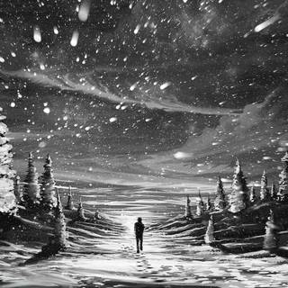 Anime winter trees wallpaper