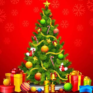 Red Christmas trees wallpaper