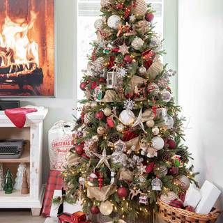 Red Christmas trees wallpaper