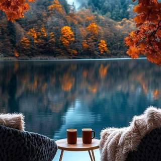 Autumn cabin view wallpaper