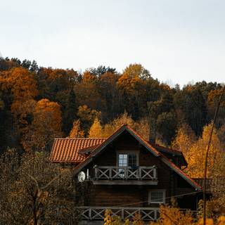 Autumn cabin view wallpaper