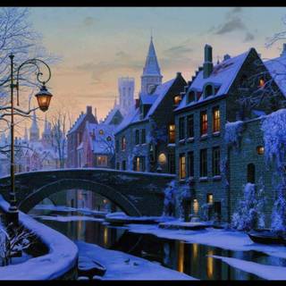 Cozy winter town wallpaper
