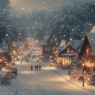 Cozy winter town wallpaper